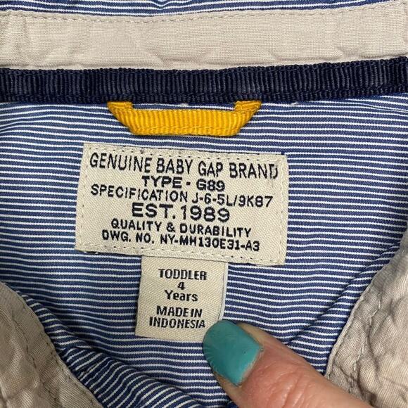 VTG 2007 Baby Gap Nautical Stripe Boys Button Up Shirt Sz 4T - Picture 6 of 7